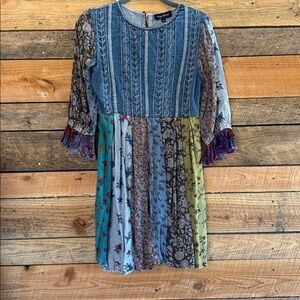 Young Threads Bohemian Style Babydoll Vintage Boho Patchwork Dress Size M NWT